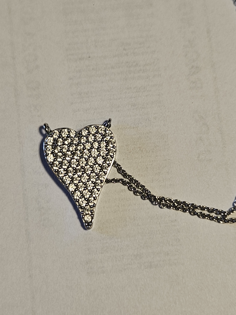 Diamonique x Jennifer Miller Mini Pave Heart Necklace, Sterling Silver